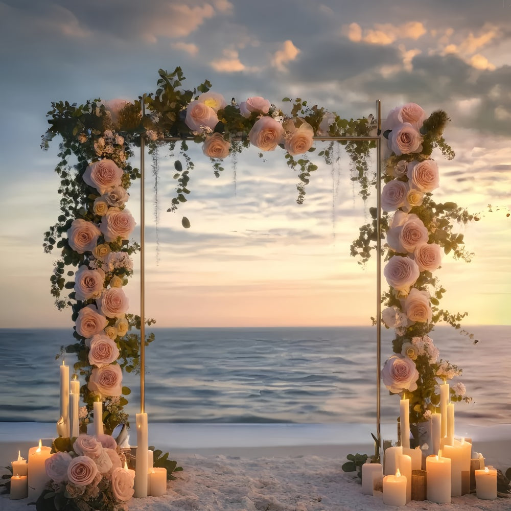 Beach Photo Backdrop Sunset Floral Arch Summer Backdrop UK CSH5-109