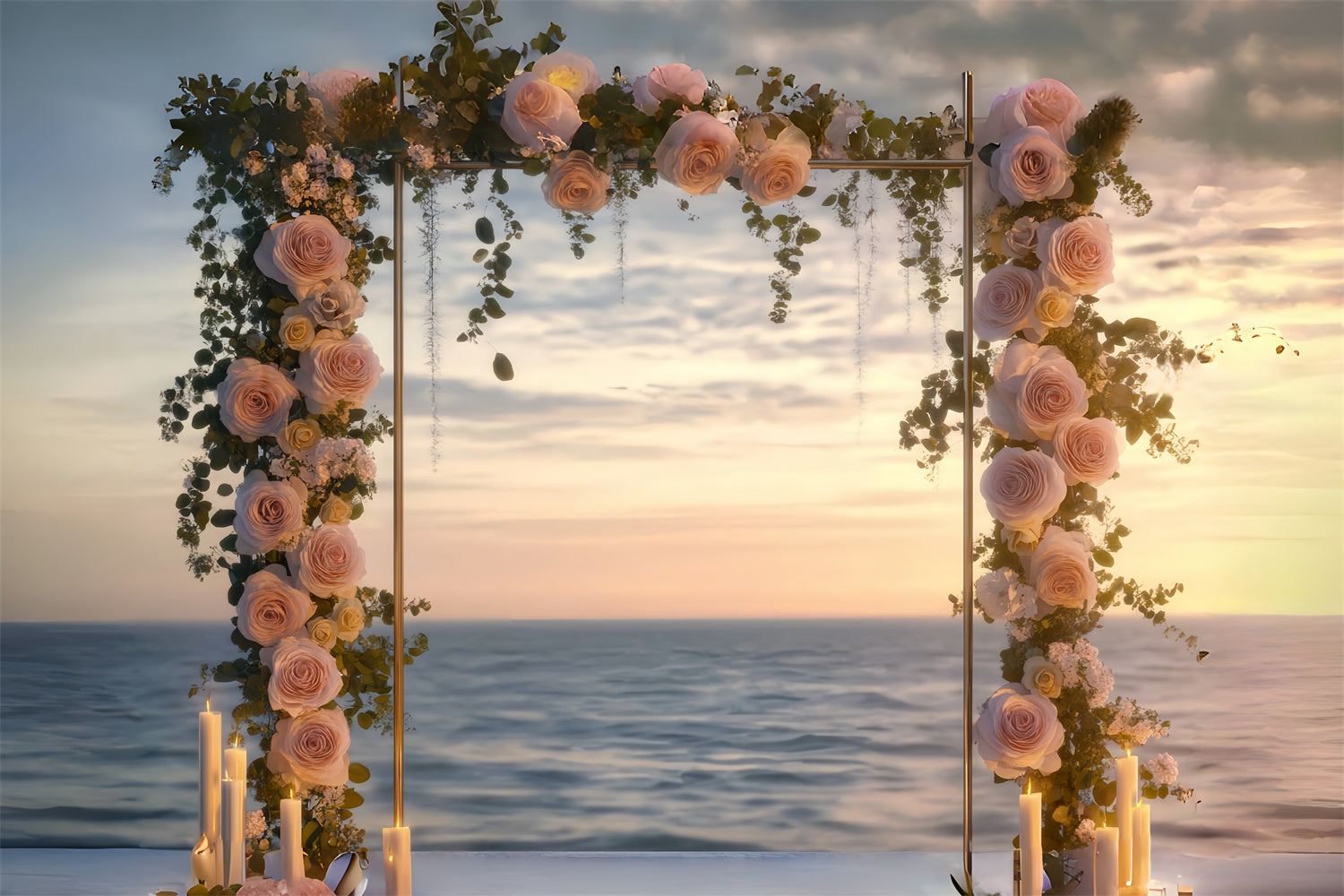 Beach Photo Backdrop Sunset Floral Arch Summer Backdrop UK CSH5-109