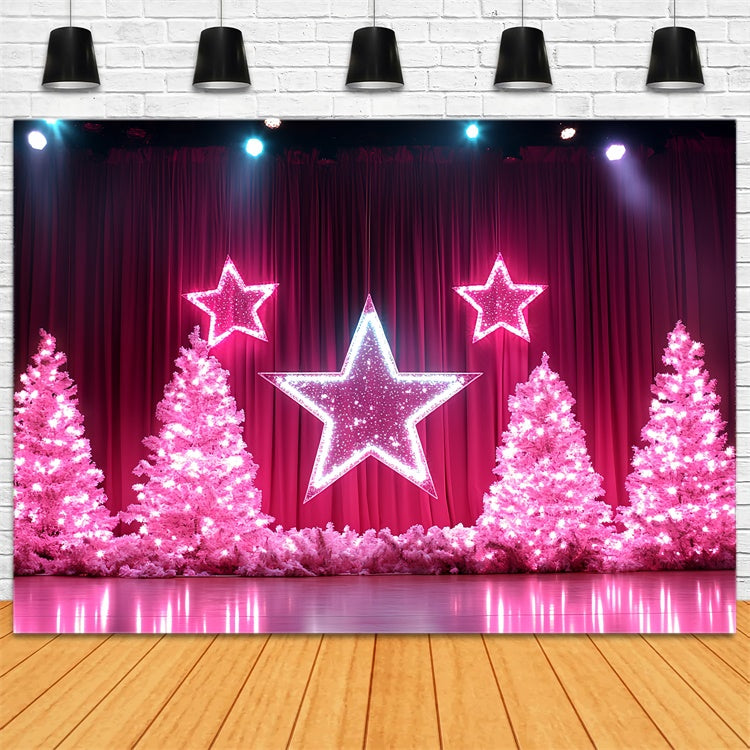 Christmas Stage Backdrops Sparkling Pink Trees Star Backdrop UK CSH5-146