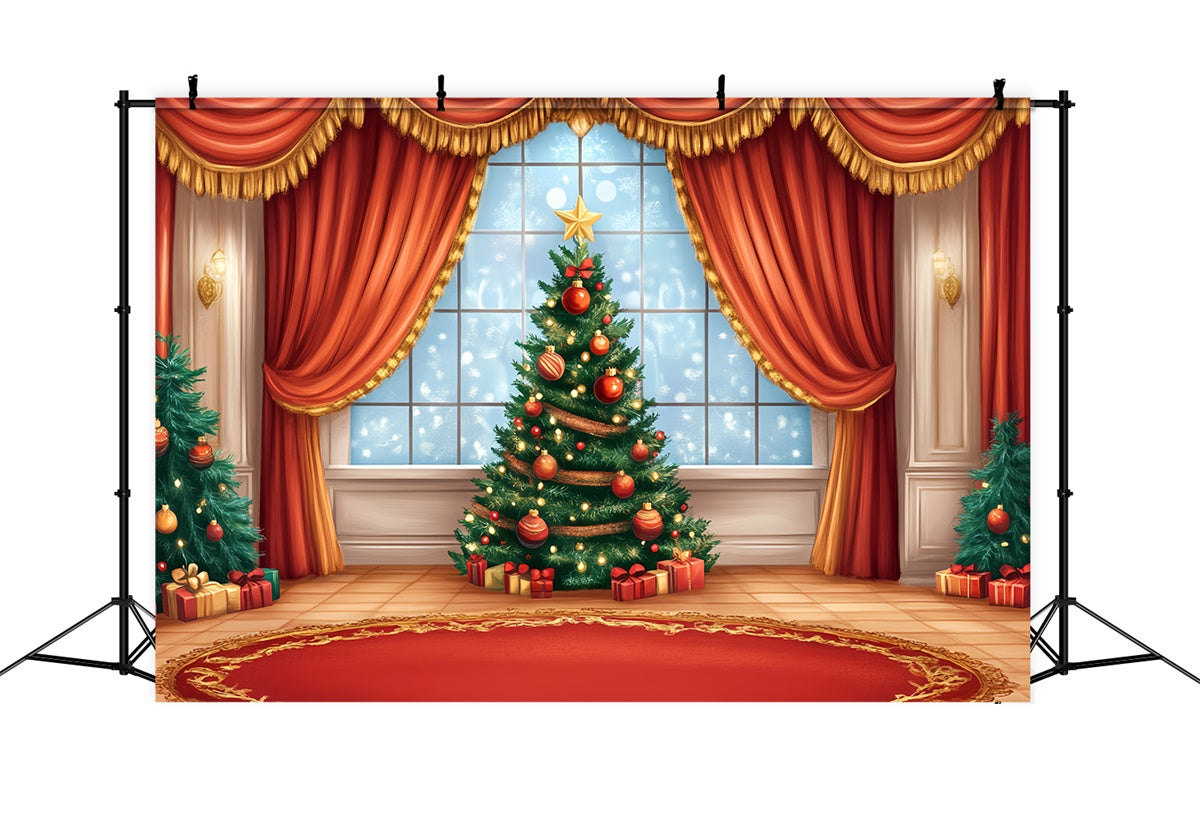 Christmas Stage Backdrops Holiday Window Red Curtain Backdrop UK CSH5-154