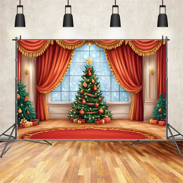 Christmas Stage Backdrops Holiday Window Red Curtain Backdrop UK CSH5-154