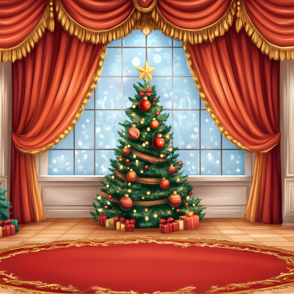 Christmas Stage Backdrops Holiday Window Red Curtain Backdrop UK CSH5-154