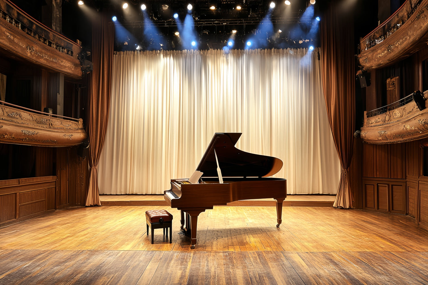 Concert Stage Backdrop Music Hall Wood Vintage Backdrop UK CSH5-155