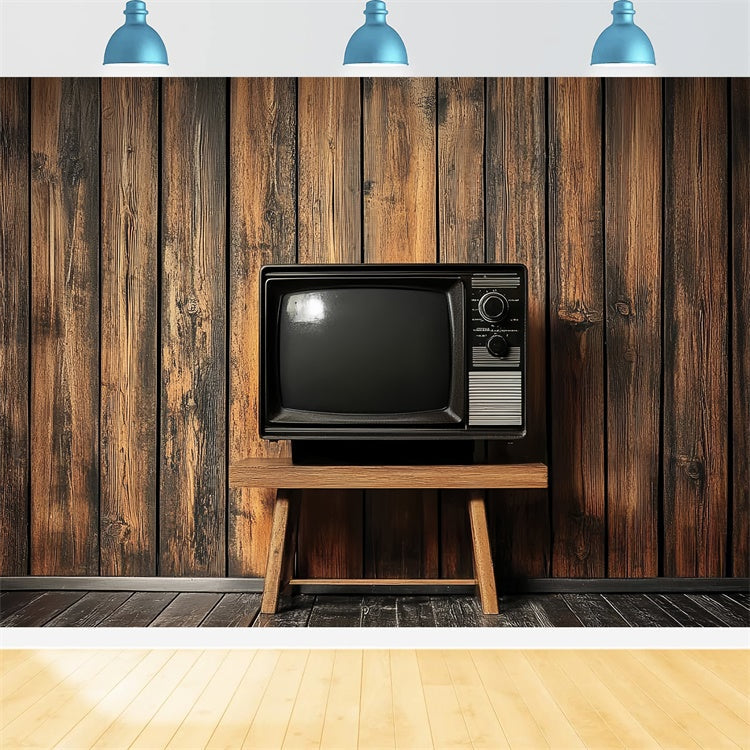 70s Backdrop Wooden Wall Television Vintage Backdrop UK CSH5-177