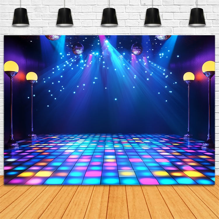 80s Photo Backdrop Disco Lights Floor Retro Backdrop UK CSH5-182