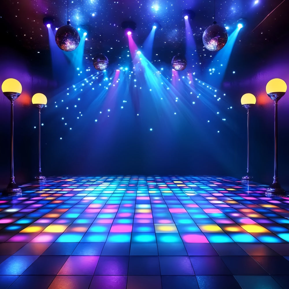 80s Photo Backdrop Disco Lights Floor Retro Backdrop UK CSH5-182
