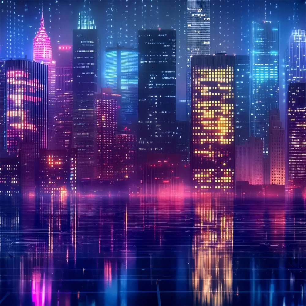 80's Photo Backdrop Neon Retro City Lights Backdrop UK CSH5-183