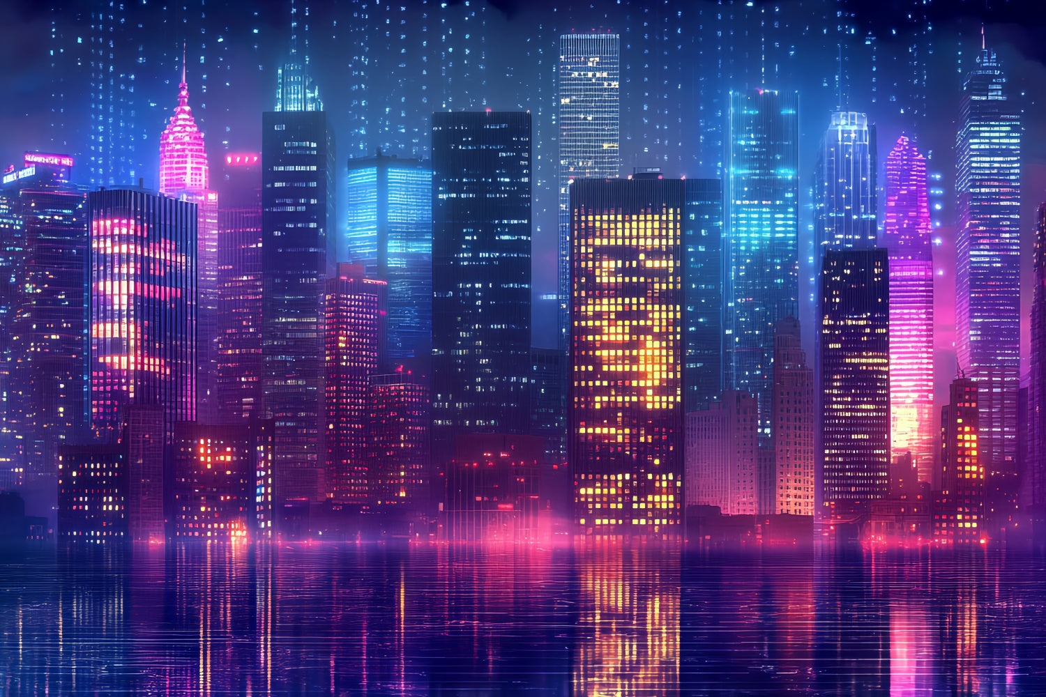 80's Photo Backdrop Neon Retro City Lights Backdrop UK CSH5-183