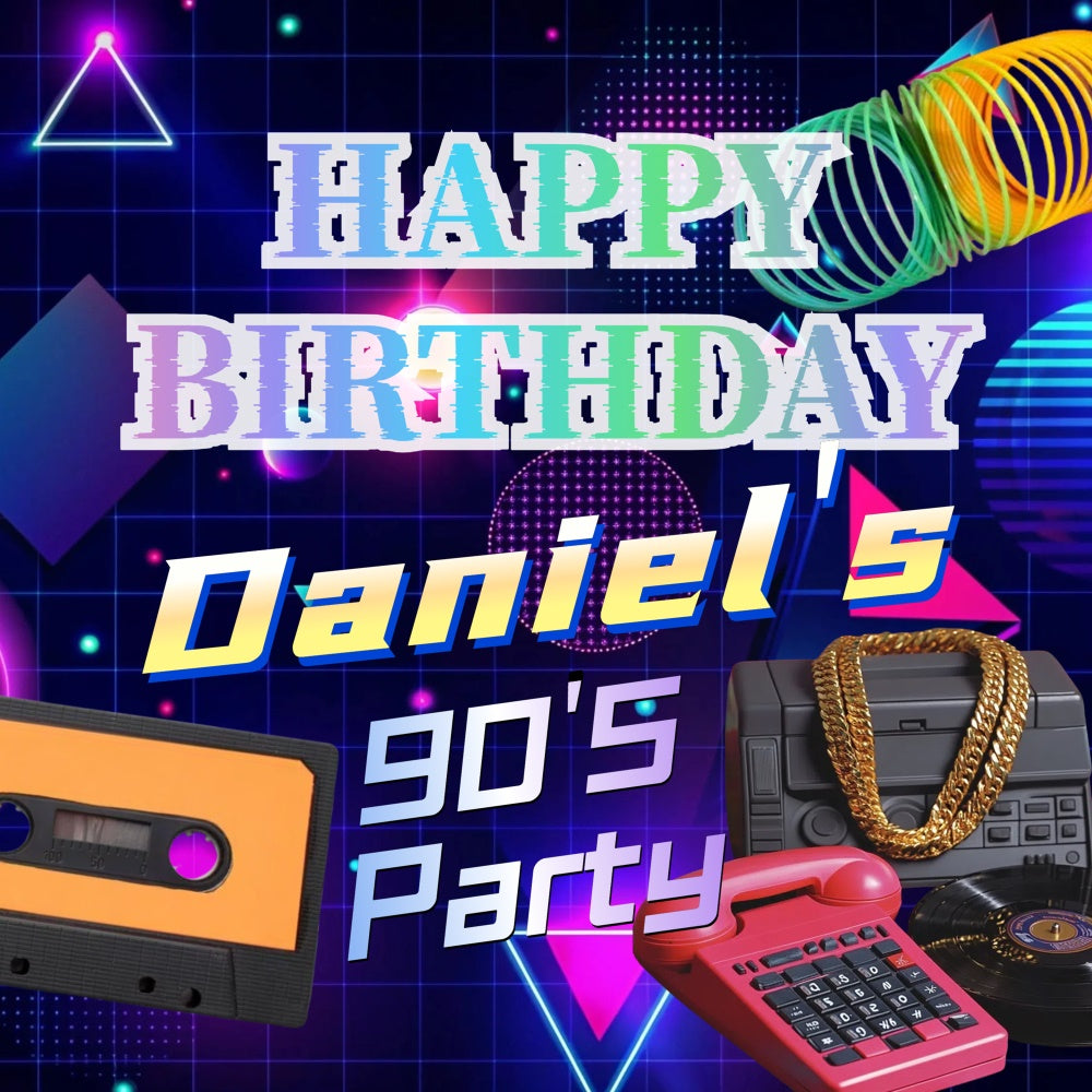 Custom Birthday Backdrops Geometric Glow Cassette Party 90s Photo Backdrop UK CSH5-20
