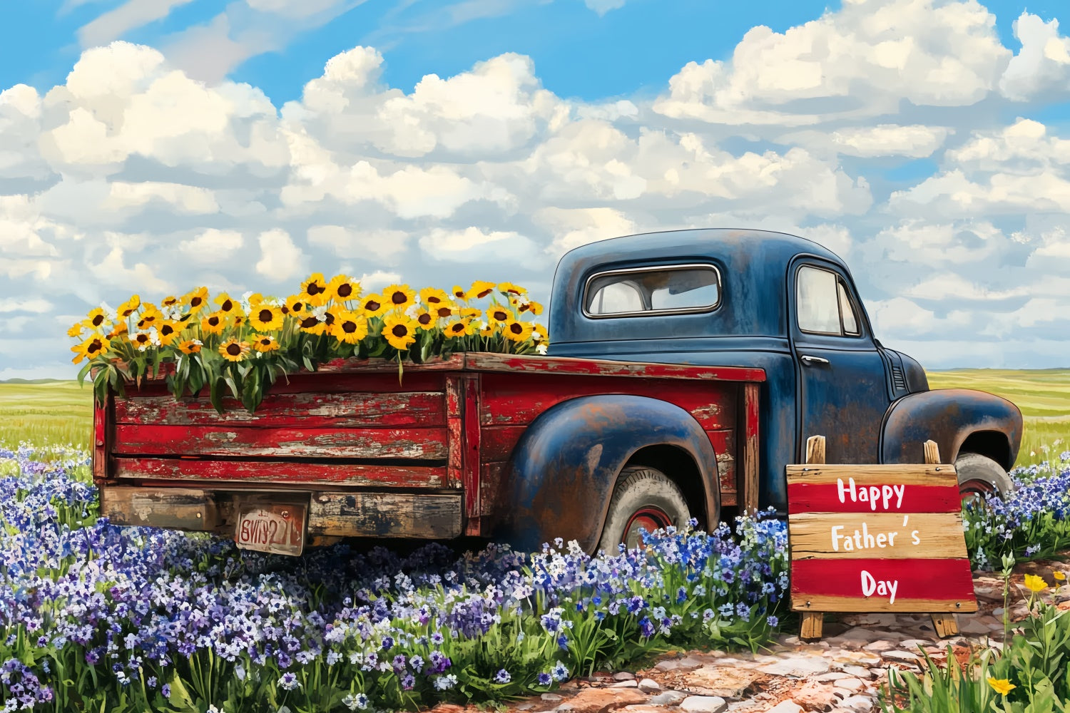 Father's Day Backdrop Vintage Truck Flower Backdrop UK CSH5-24