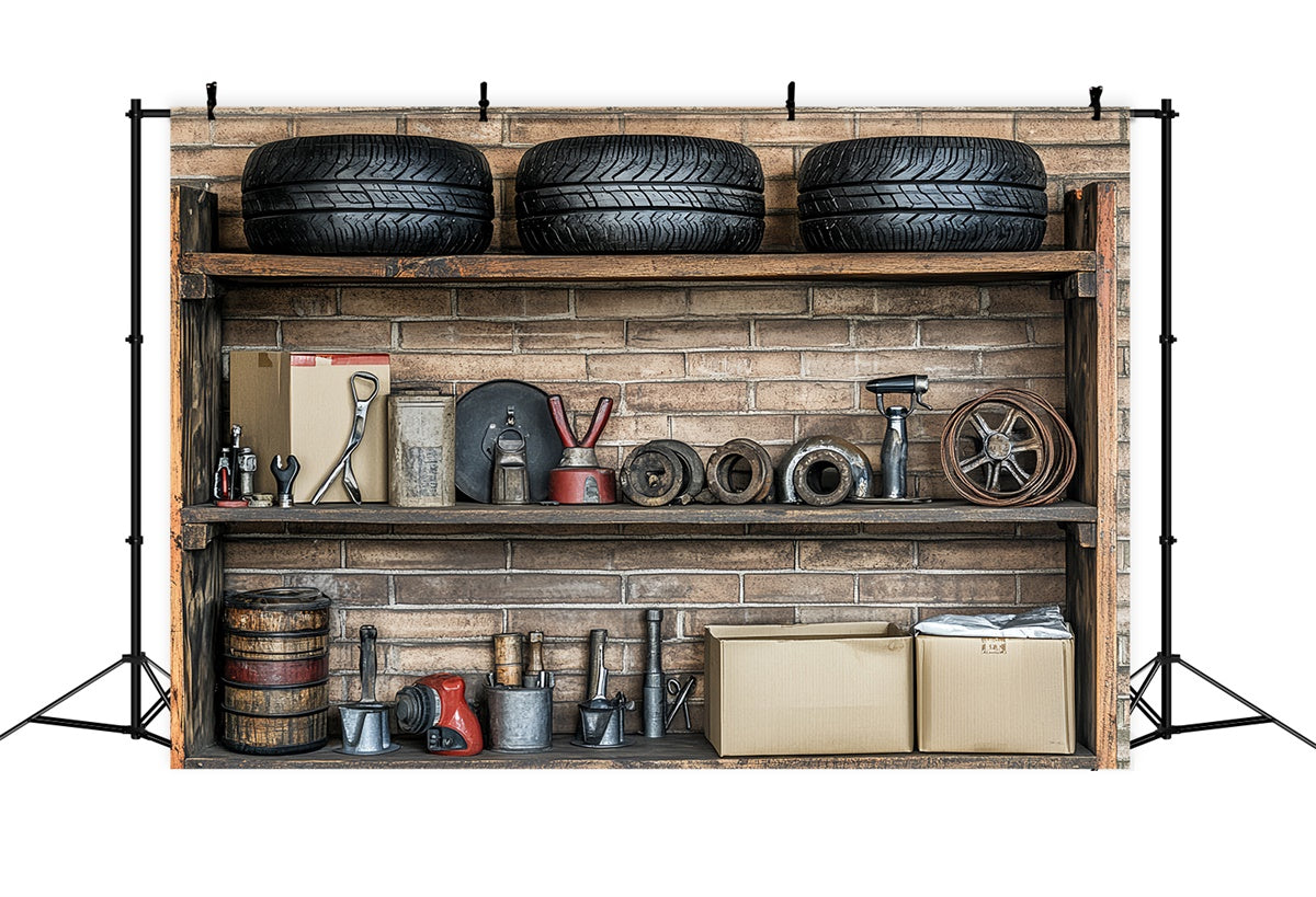 Happy Fathers Day Backdrop Garage Tools Tires Backdrop UK CSH5-25