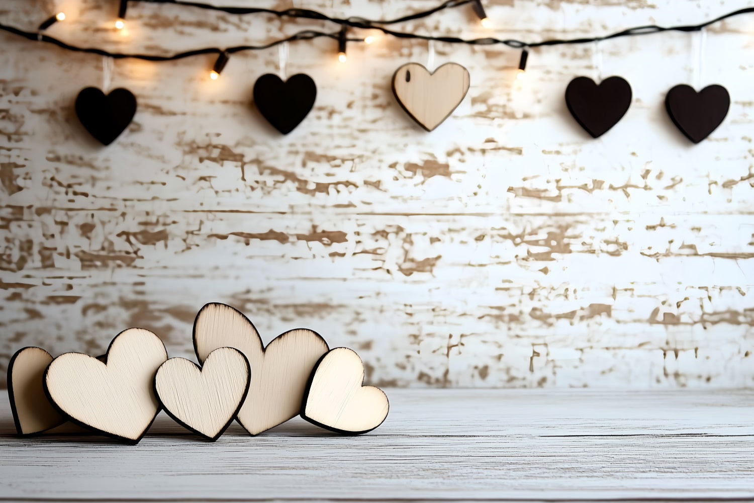 Fathers Day Backdrop Wooden Heart String Lights Backdrop UK CSH5-29