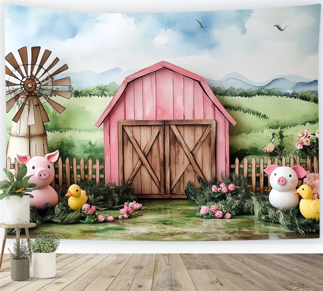 Barn Backdrop Pink Barn Country Critters Backdrop UK CSH5-299