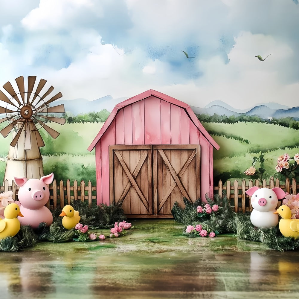 Barn Backdrop Pink Barn Country Critters Backdrop UK CSH5-299