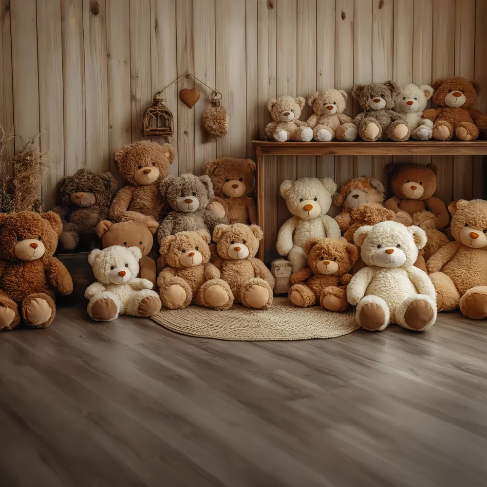 Kids Photo Backdrop Cute Teddy Bear Wood Backdrop UK CSH5-300