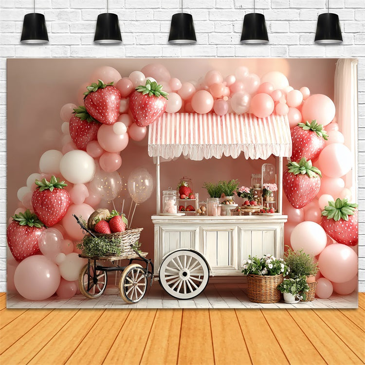 Strawberry Backdrop Candy Cart Balloon Kids Backdrop UK CSH5-302