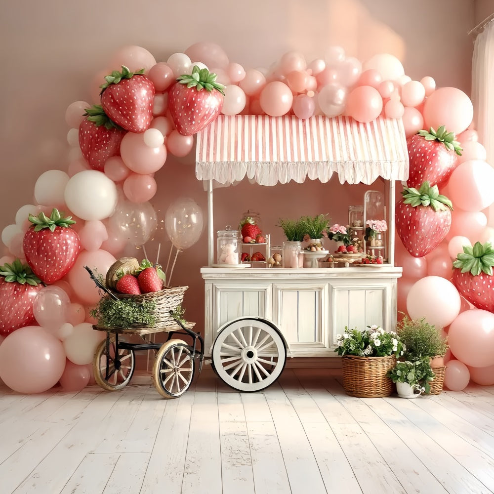 Strawberry Backdrop Candy Cart Balloon Kids Backdrop UK CSH5-302