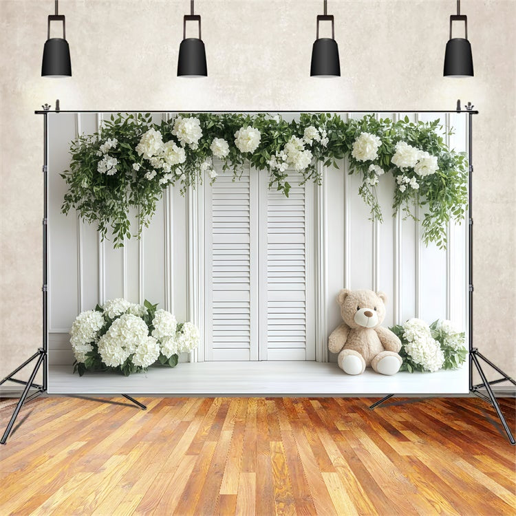 Children Backdrops Soft White Garden Bear Backdrop UK CSH5-304