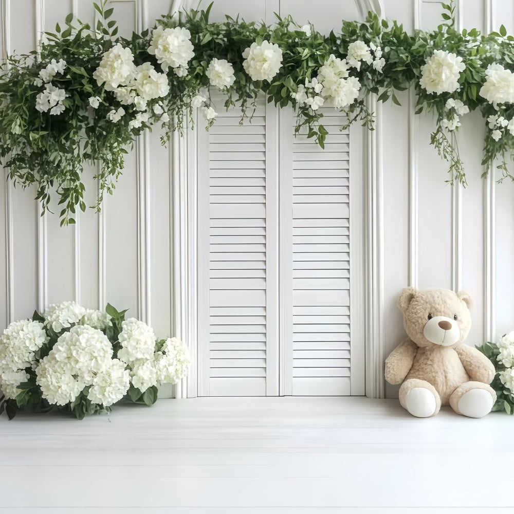 Children Backdrops Soft White Garden Bear Backdrop UK CSH5-304