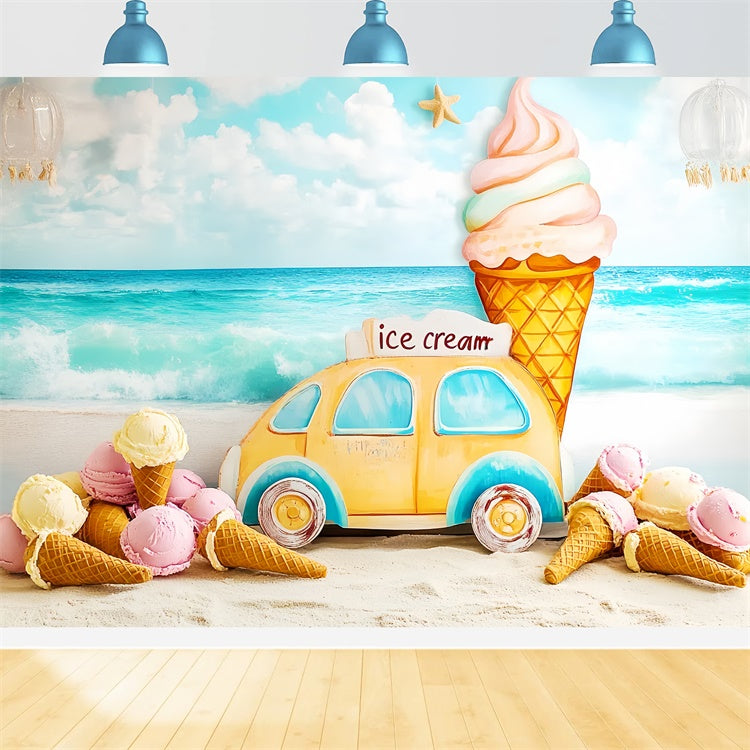 Summer Beach Backdrop Seaside Ice Cream Dreams Kids Backdrop UK CSH5-305