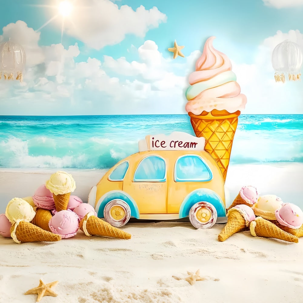 Summer Beach Backdrop Seaside Ice Cream Dreams Kids Backdrop UK CSH5-305