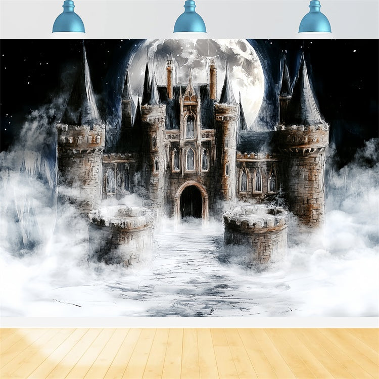 Castle Backdrops Moonlit Mist Castle Kids Backdrop UK CSH5-309