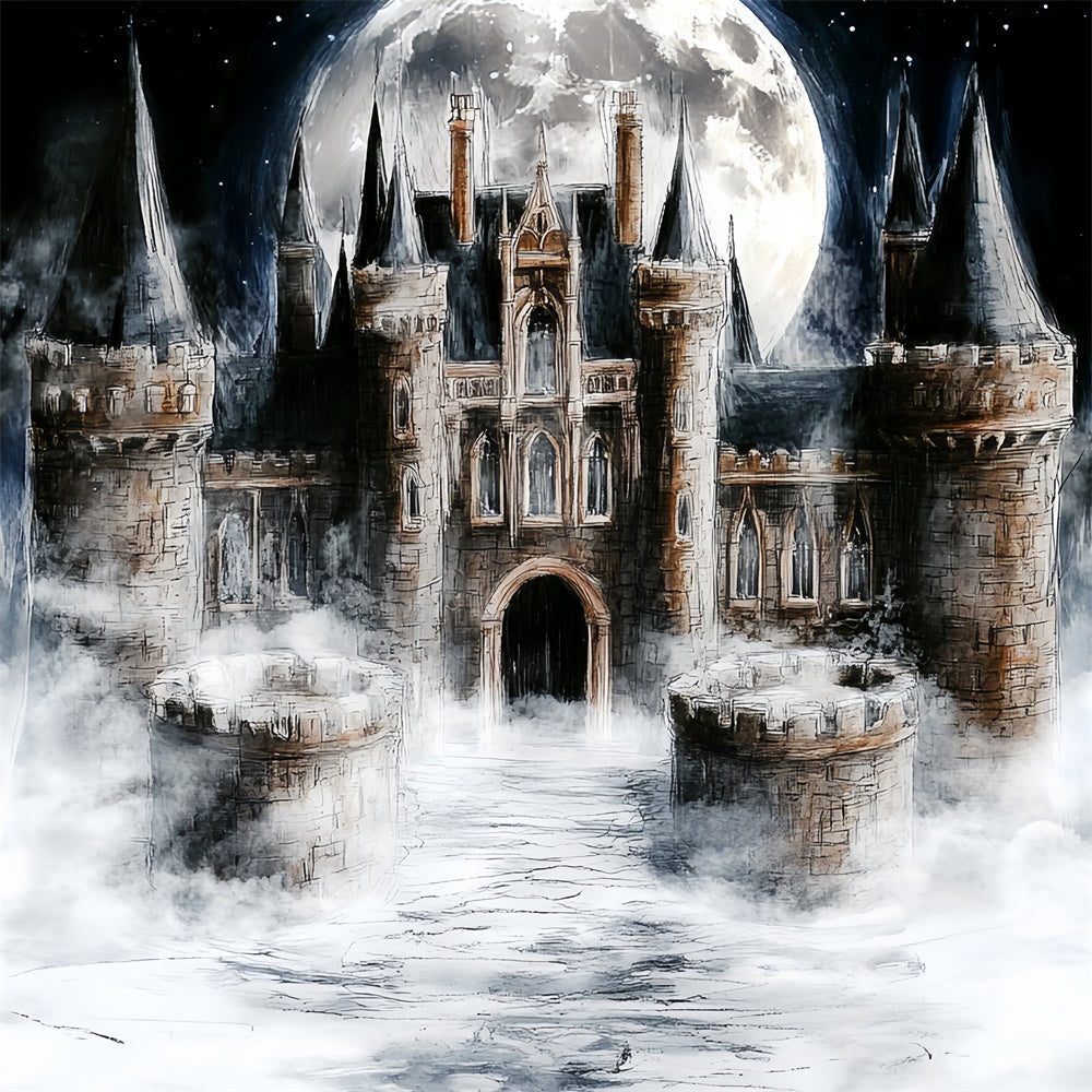 Castle Backdrops Moonlit Mist Castle Kids Backdrop UK CSH5-309