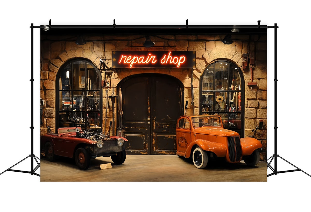 Backdrop Father's Day Retro Repair Shop Car Backdrop UK CSH5-40