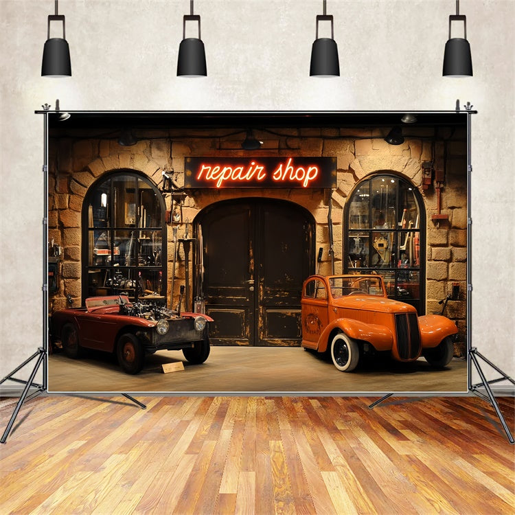Backdrop Father's Day Retro Repair Shop Car Backdrop UK CSH5-40