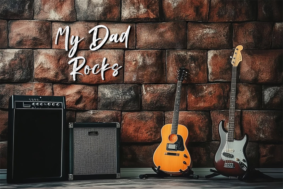 Fathers Day Backdrop Brick Wall Electric Guitar Backdrop UK CSH5-55