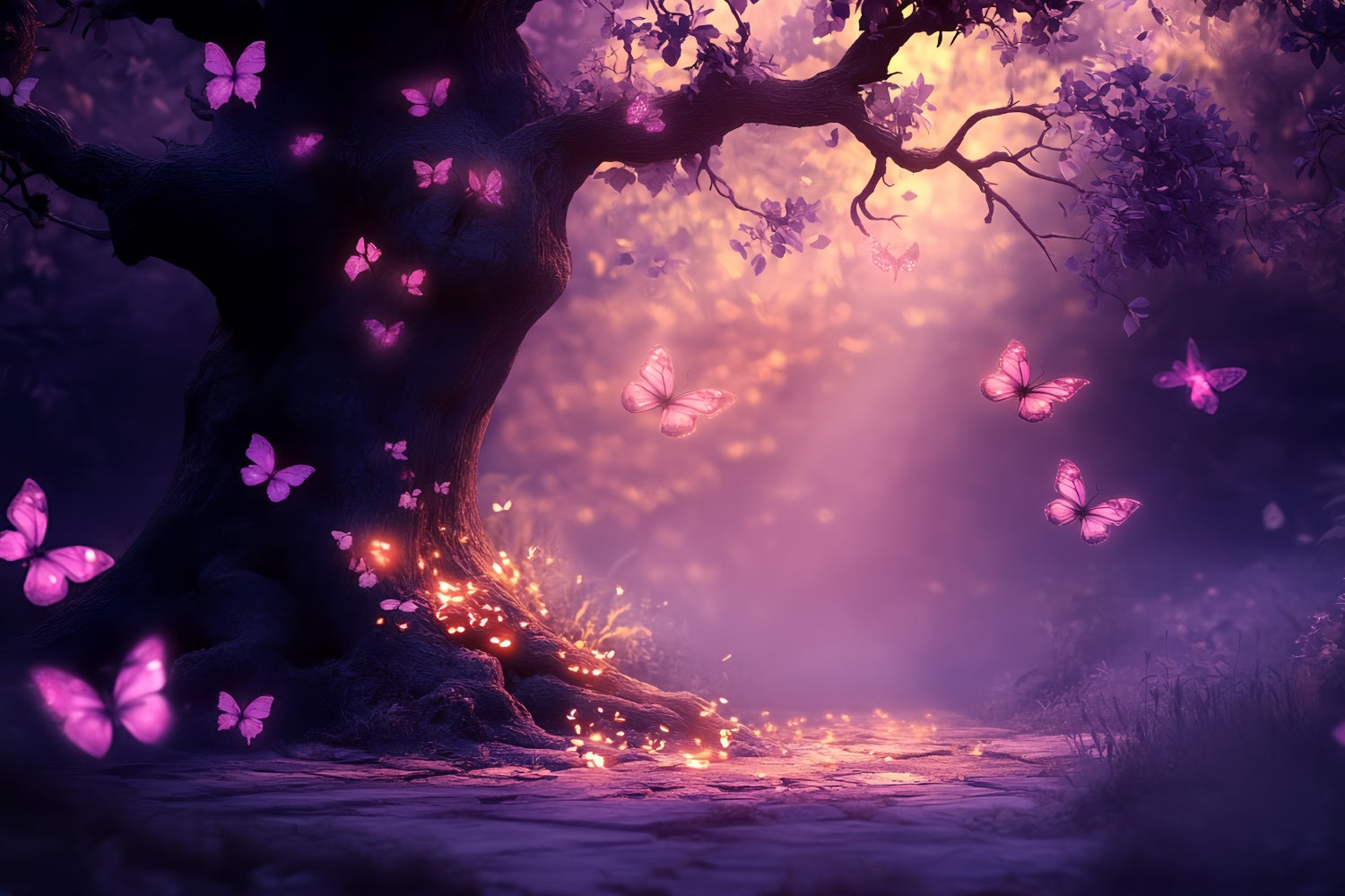 Butterfly Backdrop Glowing Magic Forest Summer Backdrop UK CSH5-75