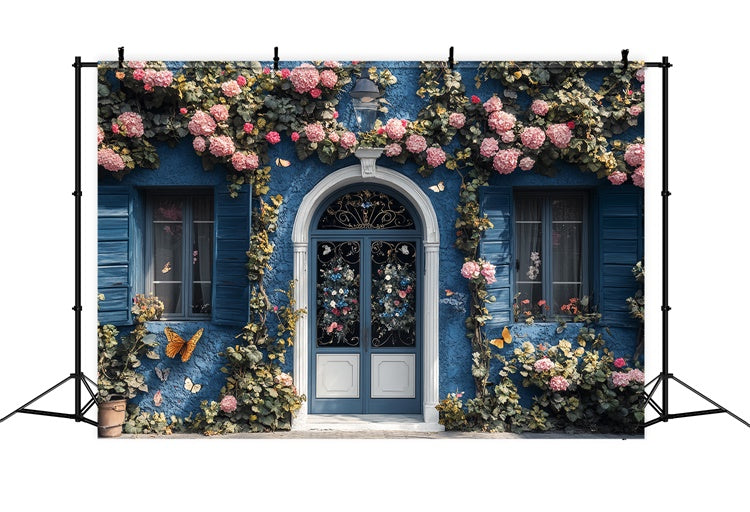 Summer Backdrops Blue Cottage Garden Butterfly Backdrop UK CSH5-76