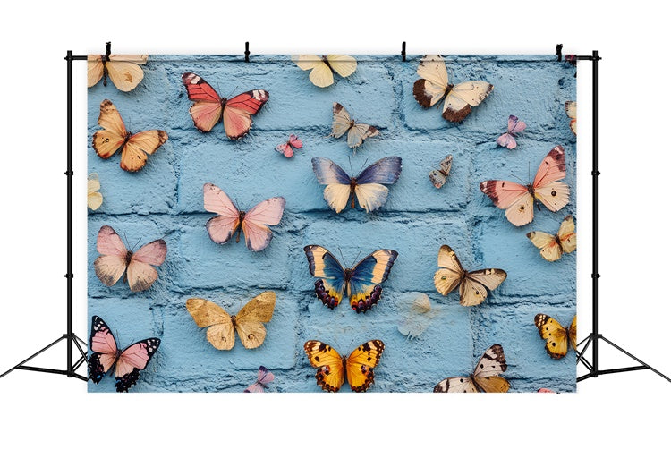 Summer Backdrops Vintage Blue Brick Butterfly Backdrop UK CSH5-78