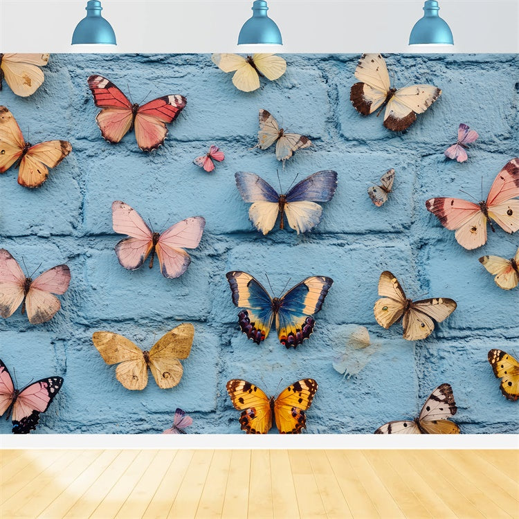 Summer Backdrops Vintage Blue Brick Butterfly Backdrop UK CSH5-78