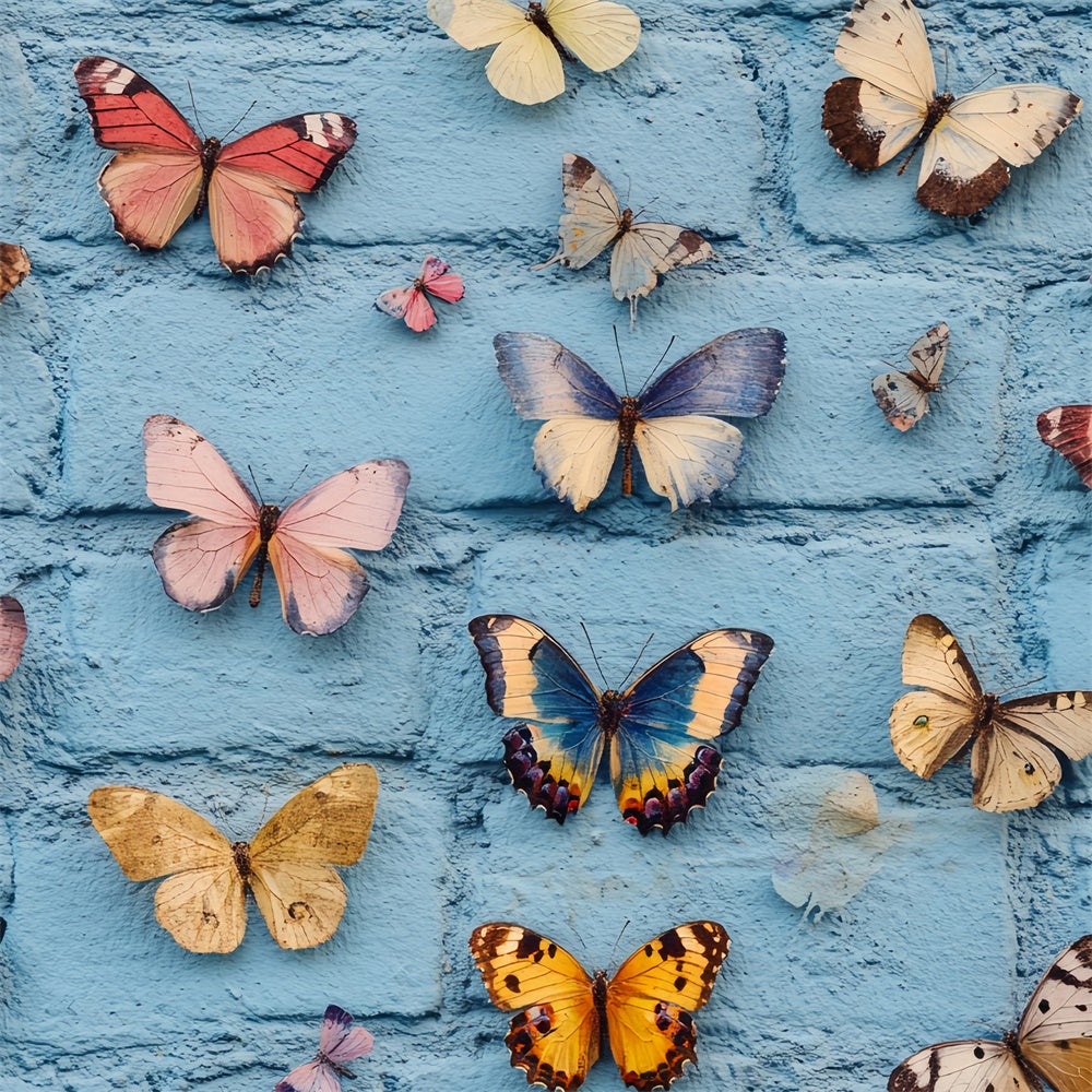 Summer Backdrops Vintage Blue Brick Butterfly Backdrop UK CSH5-78