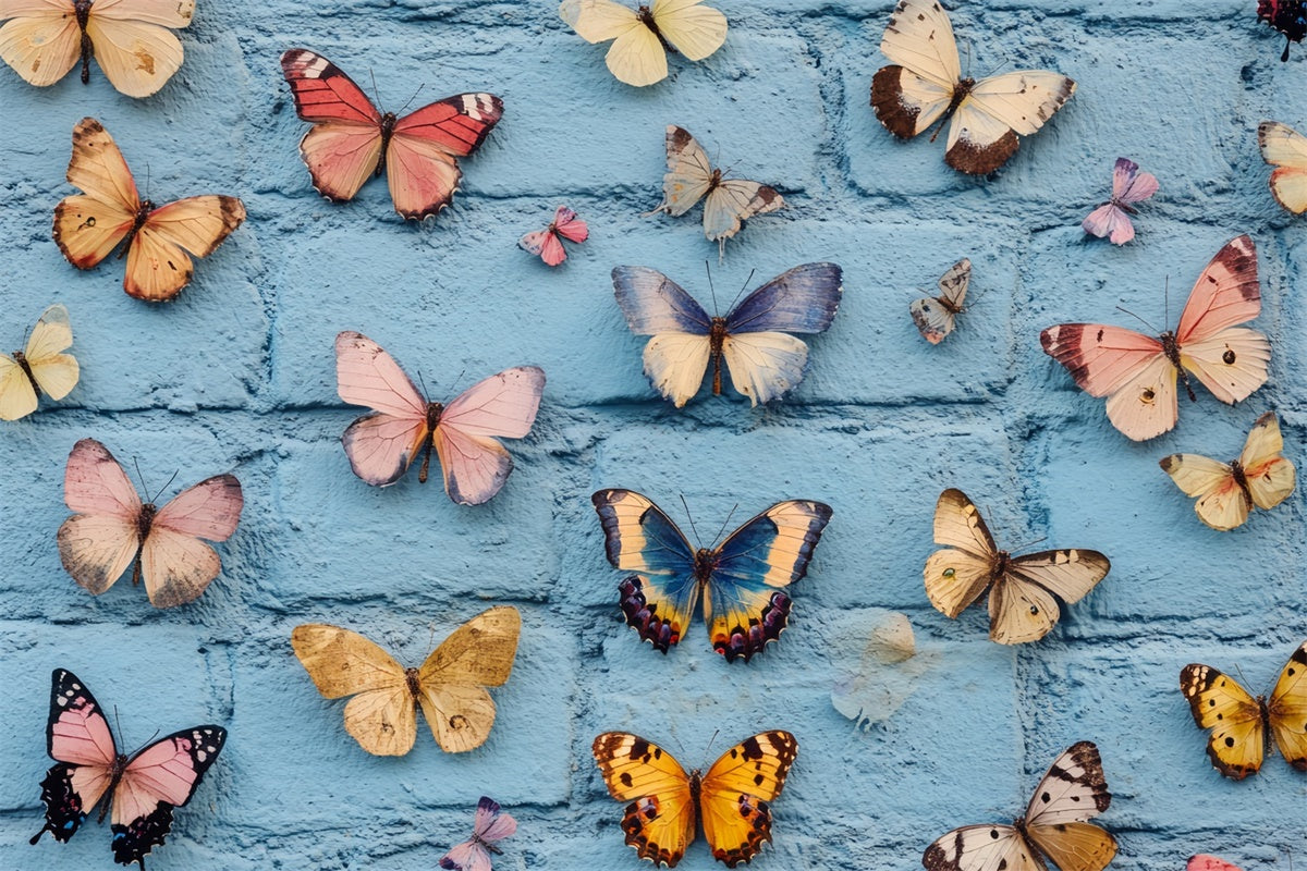 Summer Backdrops Vintage Blue Brick Butterfly Backdrop UK CSH5-78