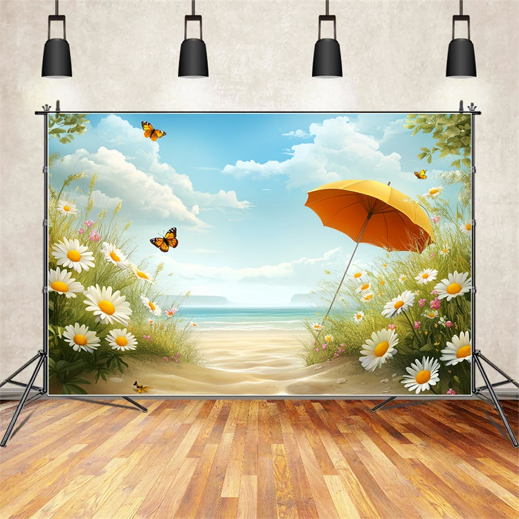 Summer Beach Backdrop Bright Beach Blossoms Sky Backdrop UK CSH5-81