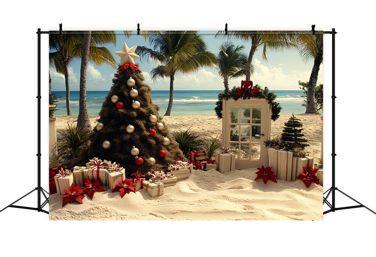 Summer Backdrops Tropical Beach Christmas Tree Backdrop UK CSH5-83