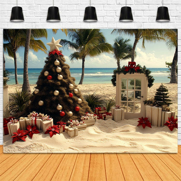Summer Backdrops Tropical Beach Christmas Tree Backdrop UK CSH5-83