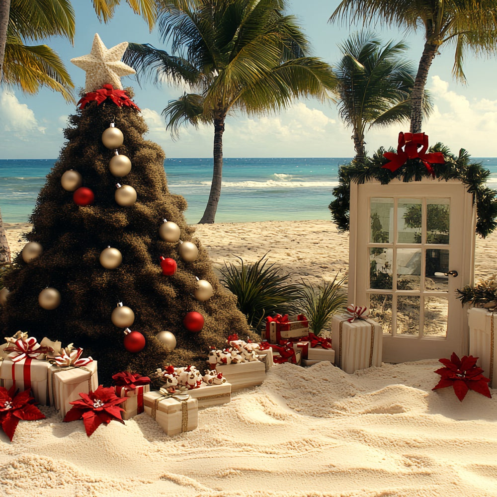 Summer Backdrops Tropical Beach Christmas Tree Backdrop UK CSH5-83