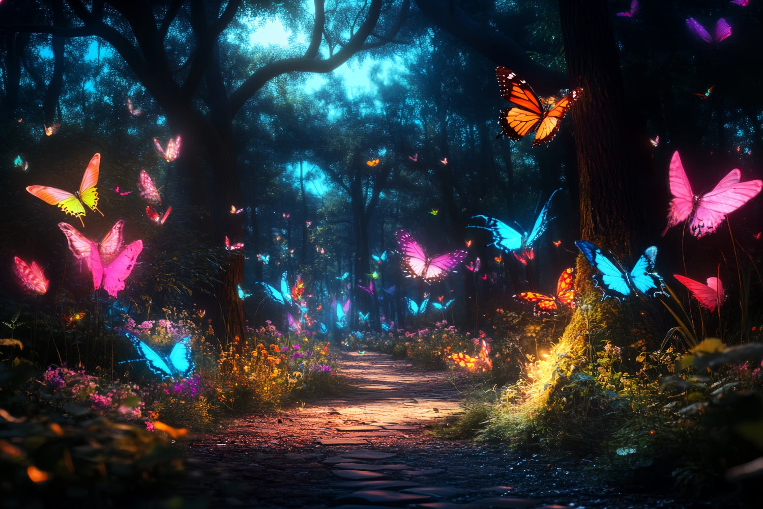 Butterfly Backdrops Glowing Forest Trail Summer Backdrop UK CSH5-84