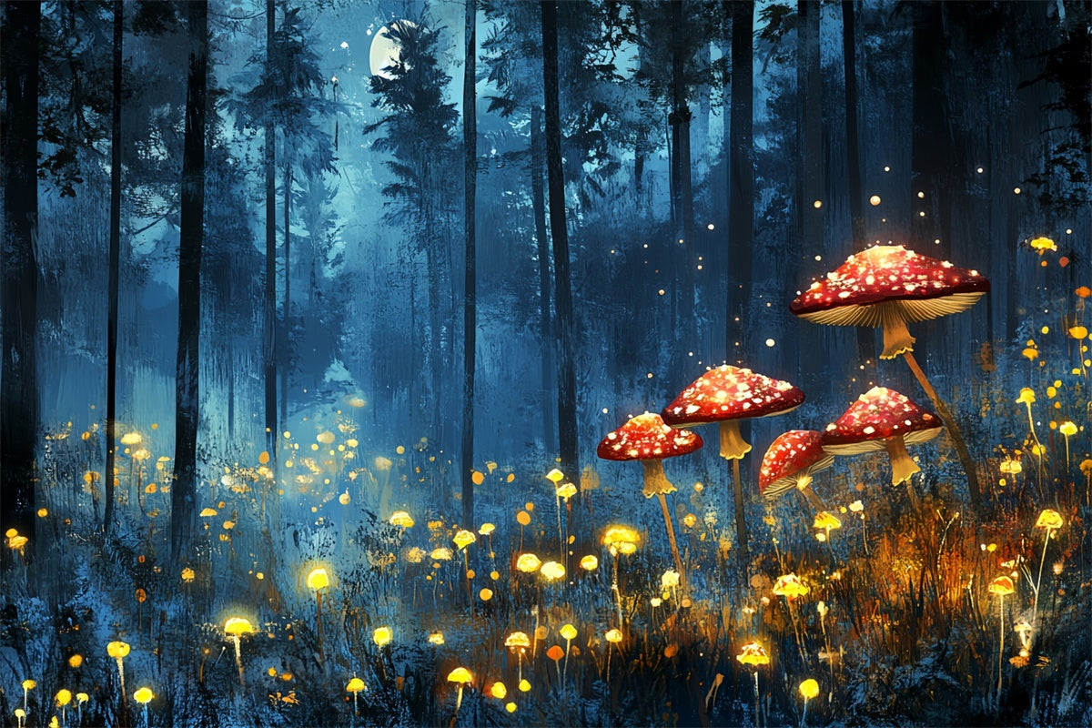 Summer Backdrops Glowing Mushroom Magic Forest Backdrop UK CSH5-88