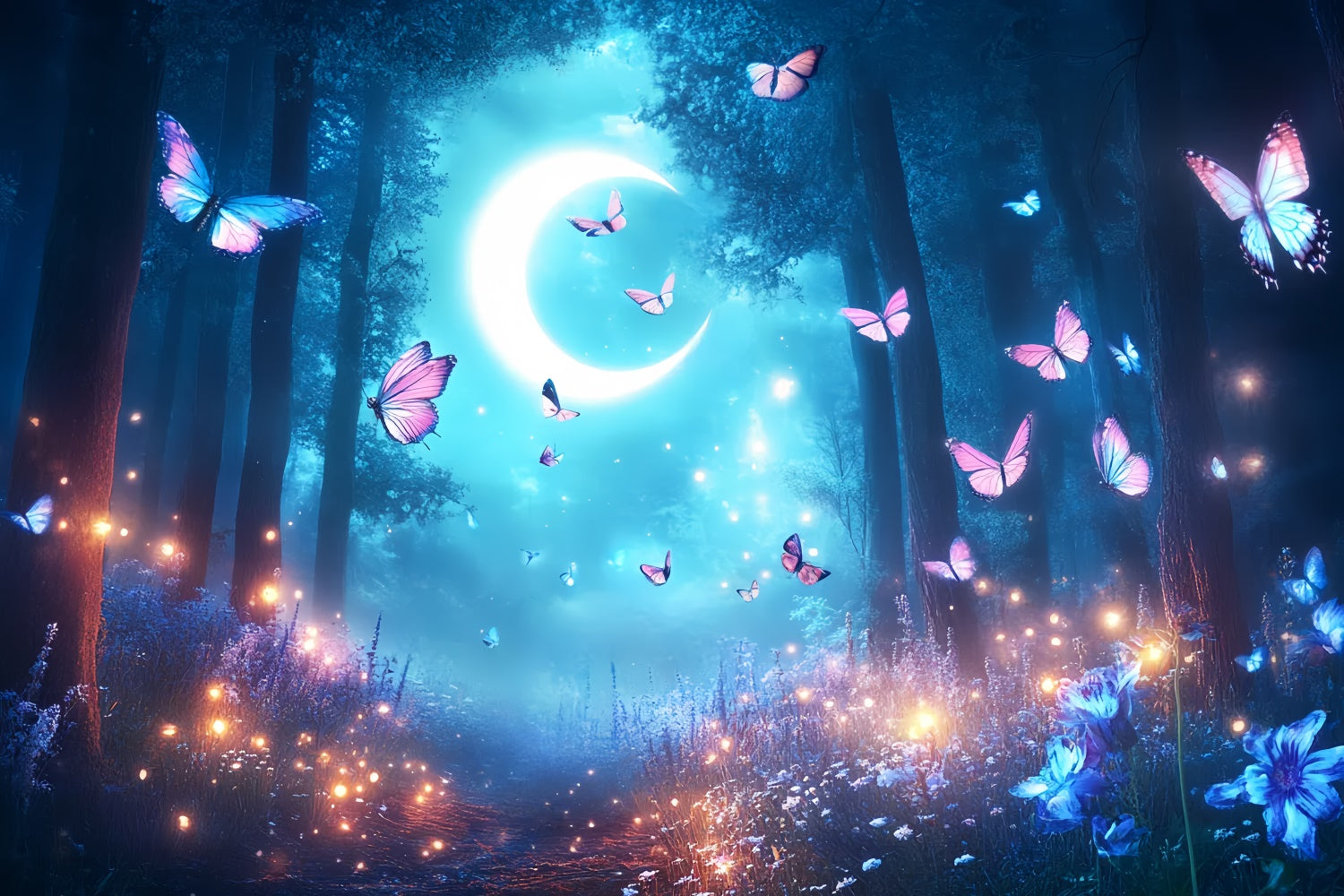 Butterfly Backdrops Crescent Moon Forest Summer Backdrop UK CSH5-89
