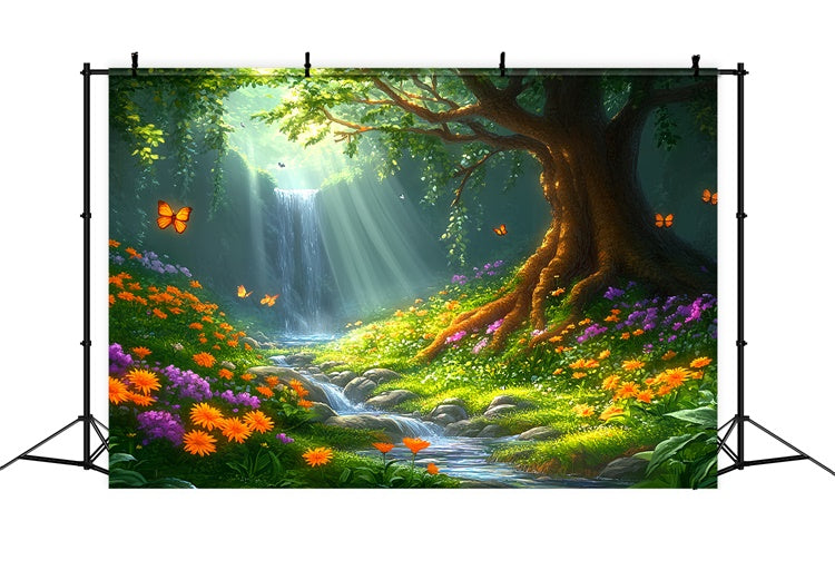 Summer Photo Backdrop Sunny Waterfall Meadow Backdrop UK CSH5-90