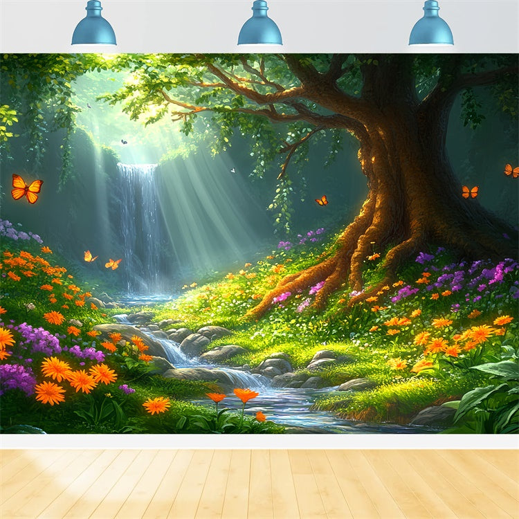 Summer Photo Backdrop Sunny Waterfall Meadow Backdrop UK CSH5-90