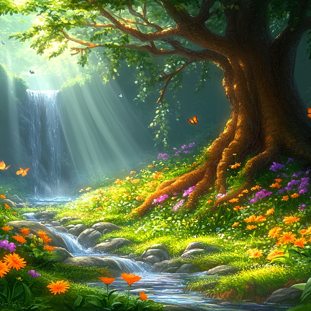 Summer Photo Backdrop Sunny Waterfall Meadow Backdrop UK CSH5-90