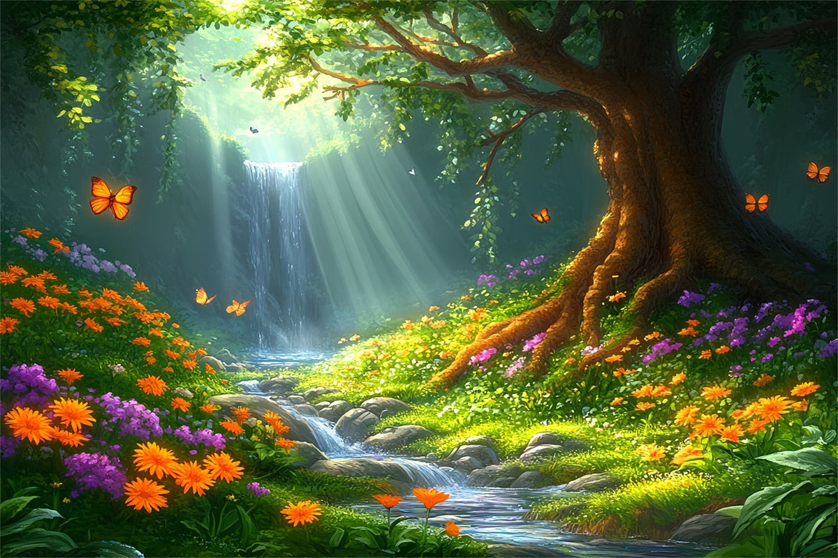 Summer Photo Backdrop Sunny Waterfall Meadow Backdrop UK CSH5-90