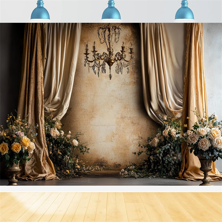Vintage Wall Backdrop Golden Draped Elegance Baroque Backdrop UK CSH57-101