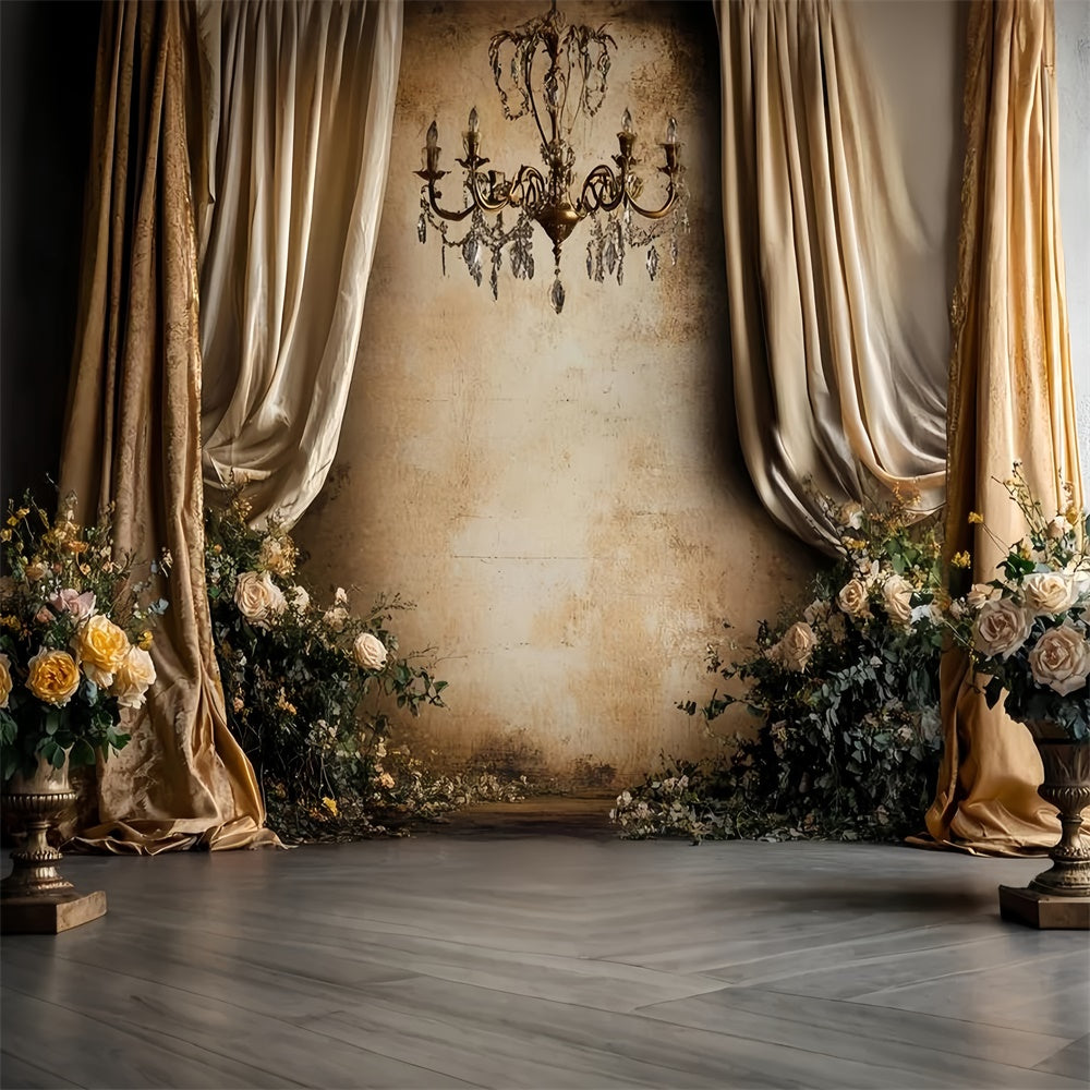 Vintage Wall Backdrop Golden Draped Elegance Baroque Backdrop UK CSH57-101