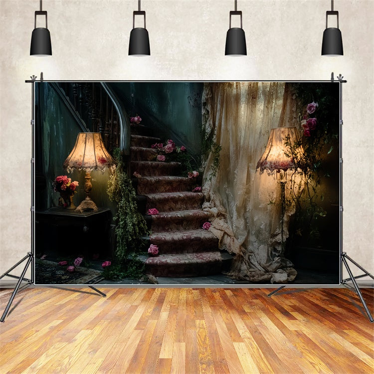 Antique Backdrop Faded Rose Staircase Vintage Photo Backdrop UK CSH57-108
